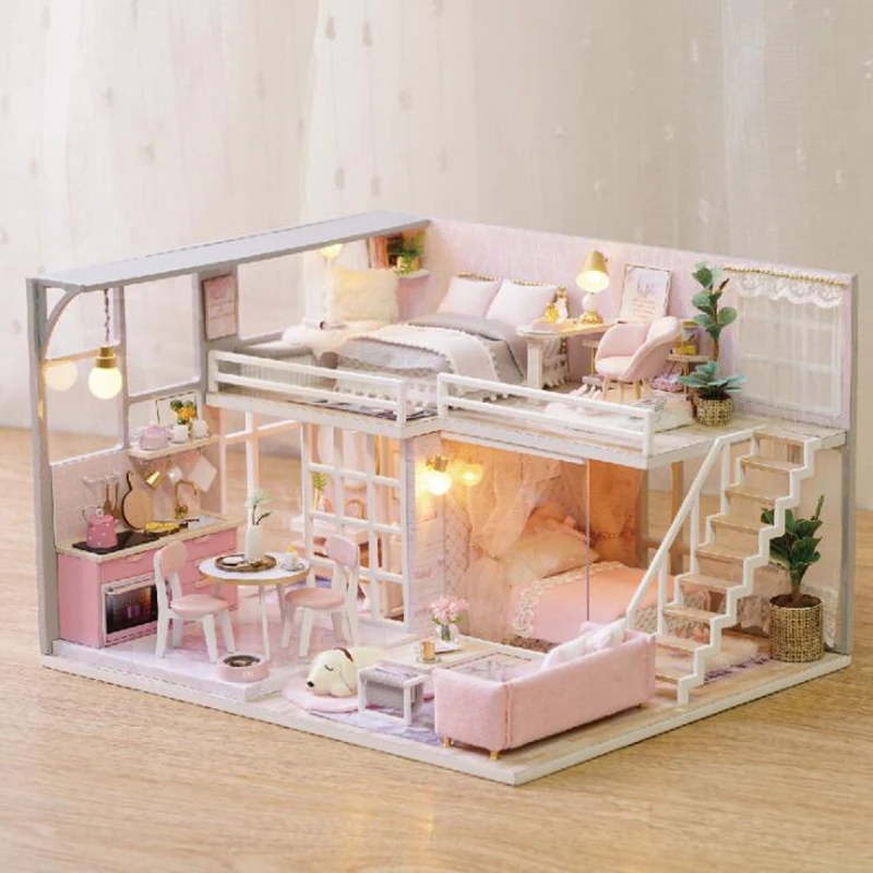 

Кукольный домик «сделай сам», деревянный миниатюрный дом для сборки, кукольные 3d-миниатюры, наборы игрушек для детей, подарок на день рожден...
