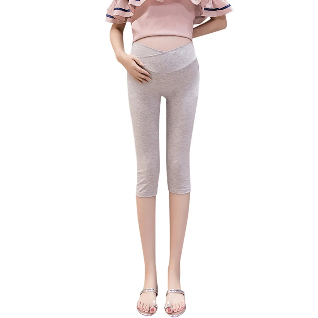 Серый SAGACE High Waisted Maternity Women Calf-Length Legging Pants Cropped Trousers Summer Casual Elastic Pants Trousers Maternity - Цвет: Серый
