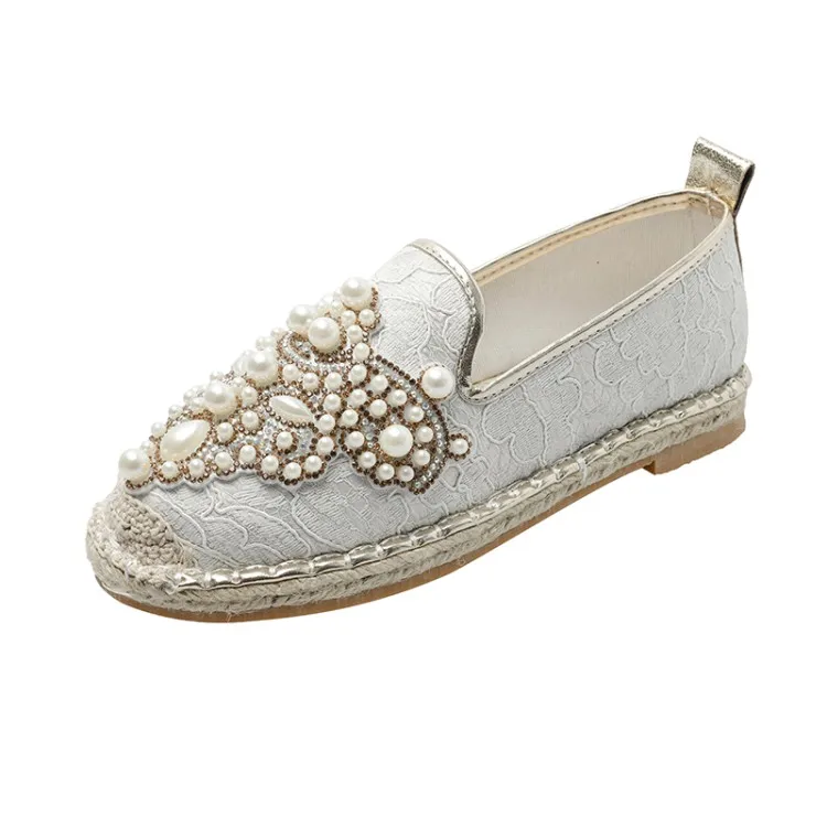White Flats Moxxy/женские шлепанцы; модные туфли без задника на низком квадратном каблуке; классические женские шлепанцы без задника; тапочки с жемчугом; весенняя обувь на плоской подошве - Цвет: White Flats