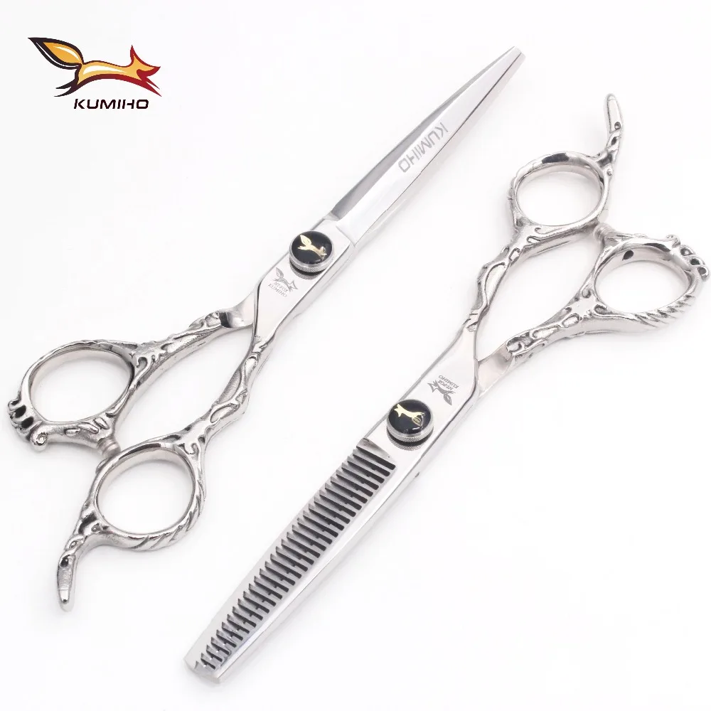 KUMIHO high quality hair scissors set 6inch barber cutting and thinning for hairdressing with offset handle | Красота и здоровье