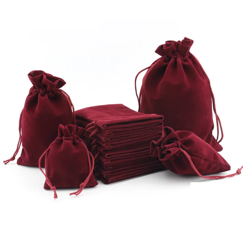 

50pcs Flannel Jewellery Bag 5x7cm 7x9cm 10x15cm Velvet Drawstring Pouches Jewelry Packaging Can Personalized Wedding Favor Bag