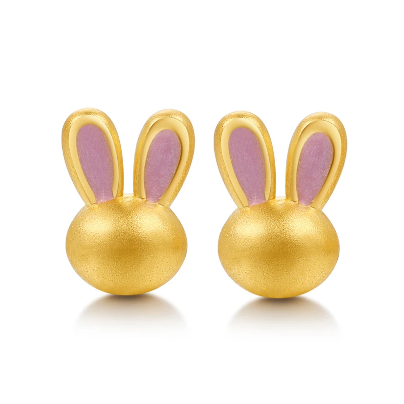 

3D 999 24k Yellow Gold Earrings Women Fashion Purple Rabbit Stud Earrings