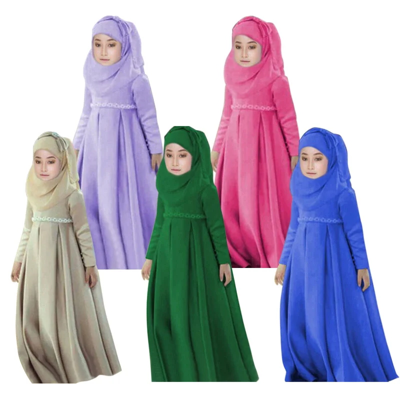 Autumn Winter Dress Muslim Girls Long Sleeve 2017 Brand 3pcs Children Clothing Sets Baby +Scarf +Bow Party Wedding | Детская одежда и