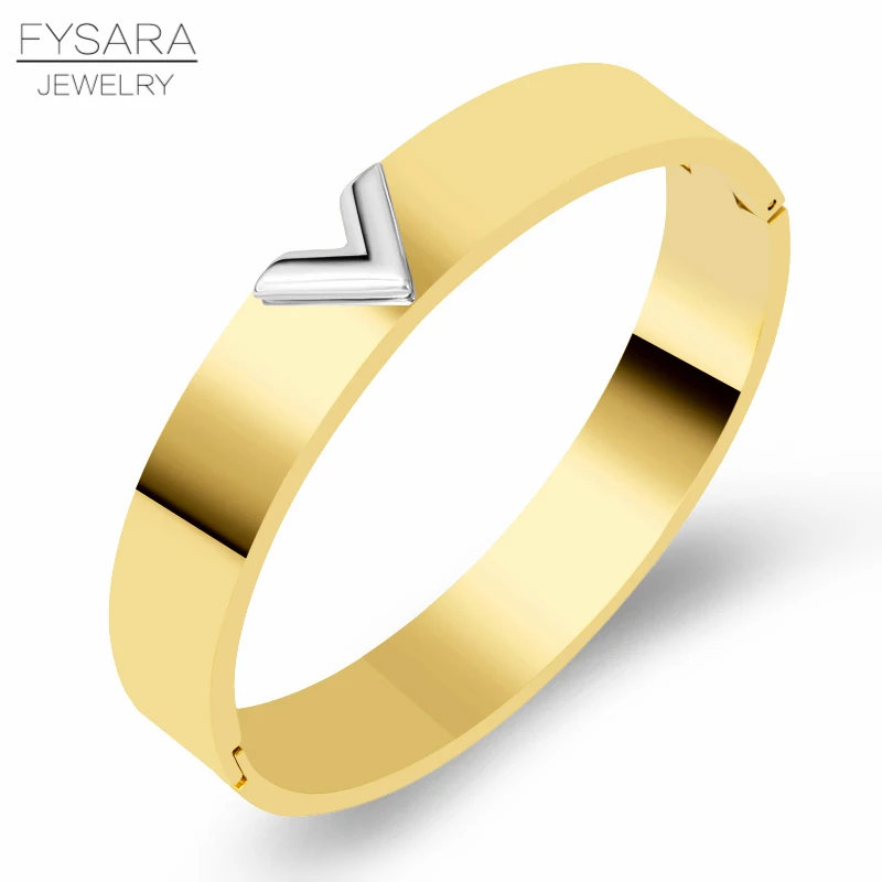 FYSARA, классический бренд, широкая Буква V, браслеты, розовое золото, широкие, любовь, браслеты, нержавеющая сталь, ювелирные изделия для женщин, пара, подарок