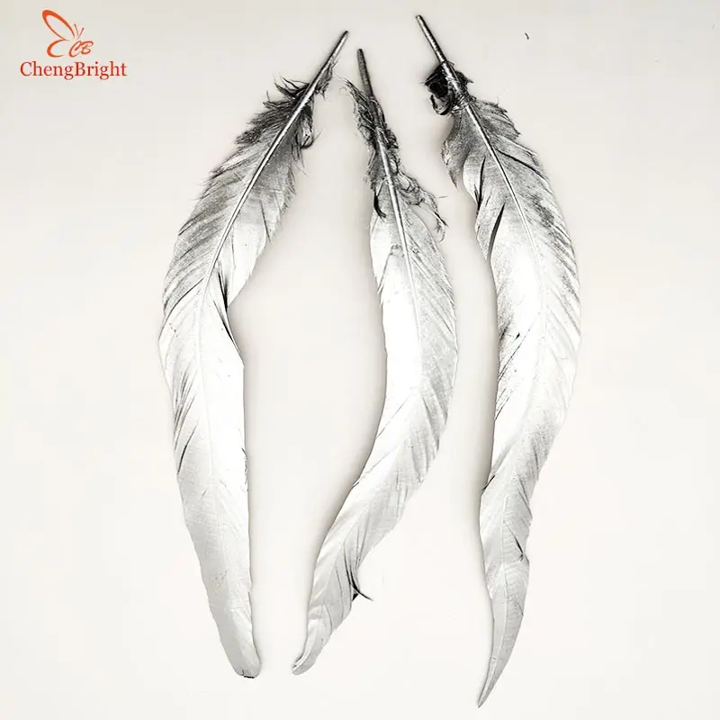 Фото ChengBright оптовая продажа серебро 500 шт 30 35 см золото натуральный петух хвост перья