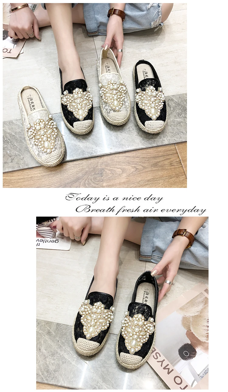 LazySeal/летние женские лоферы с круглым носком; Espadrilles; обувь из сетчатого материала с перламутровым верхом и кружевом; удобная женская обувь из пеньки; слипоны; zapato mujer