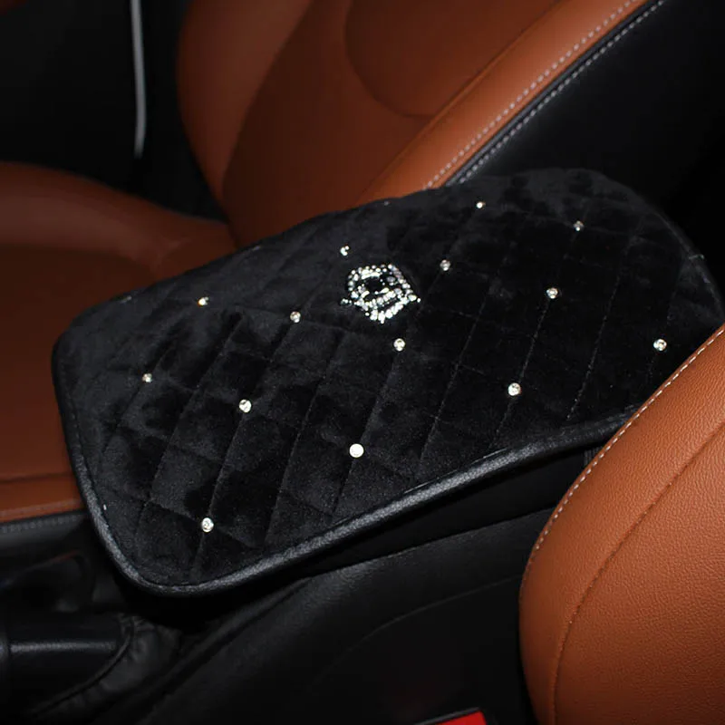armrest pad Зимний плюшевый Алмазный Кристалл Корона чехол рулевого колеса автомобиля Стразы Авто покрытый руль автомобиля аксессуары для интерьера - Название цвета: armrest pad