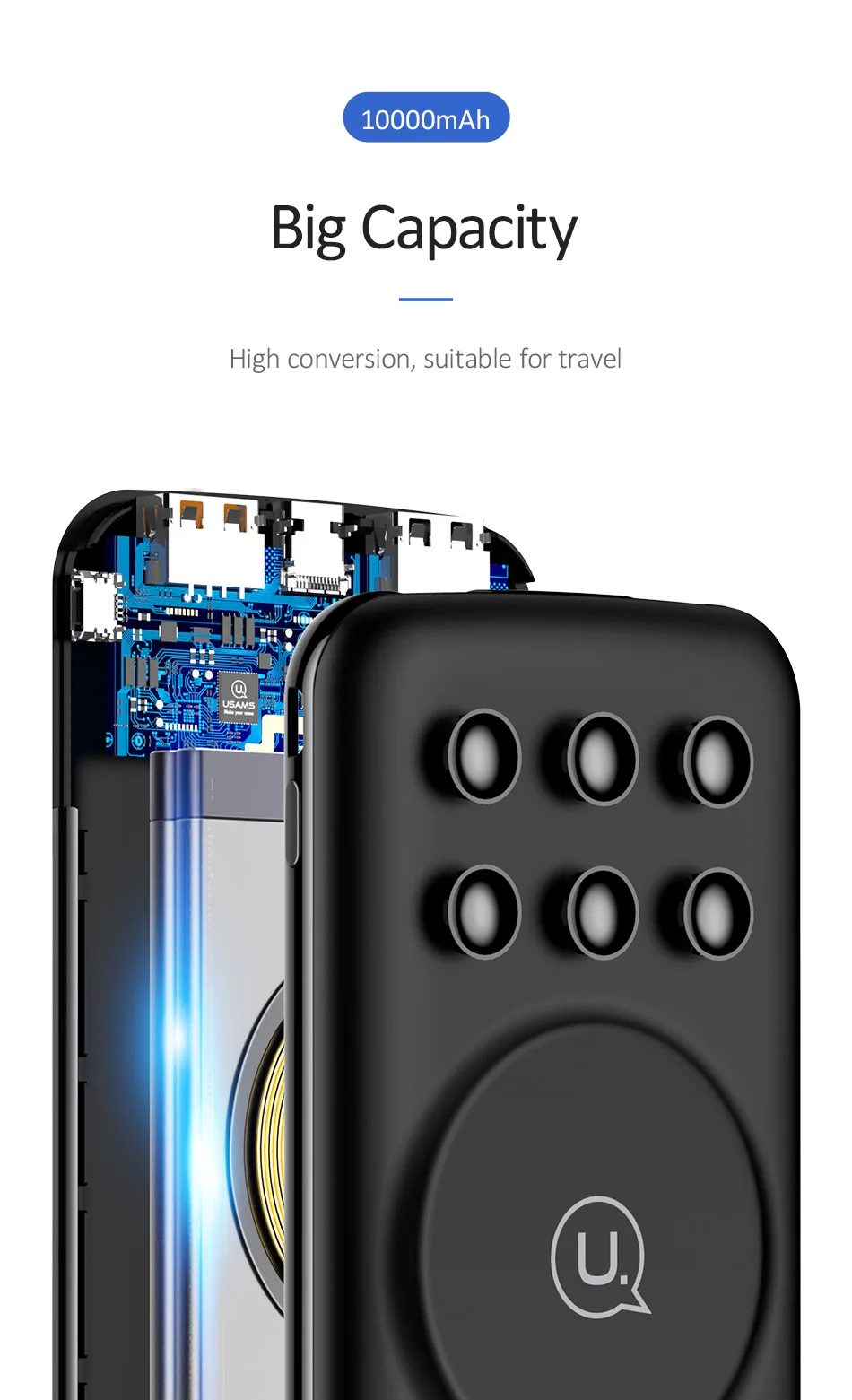 USAMS 5V 2A Qi Беспроводное зарядное устройство 10000mAh power Bank 18W QC 3,0 PD Быстрая Зарядка power bank с присоской для iPhone samsung