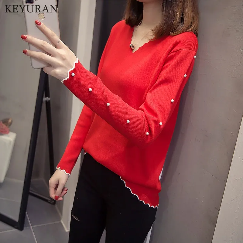 Plus Size 4XL 2021 Women Pearl Beading Sweater Spring Autumn New Fashion Jumper Knitted Tops Pullover Sweaters Pull Femme | Женская