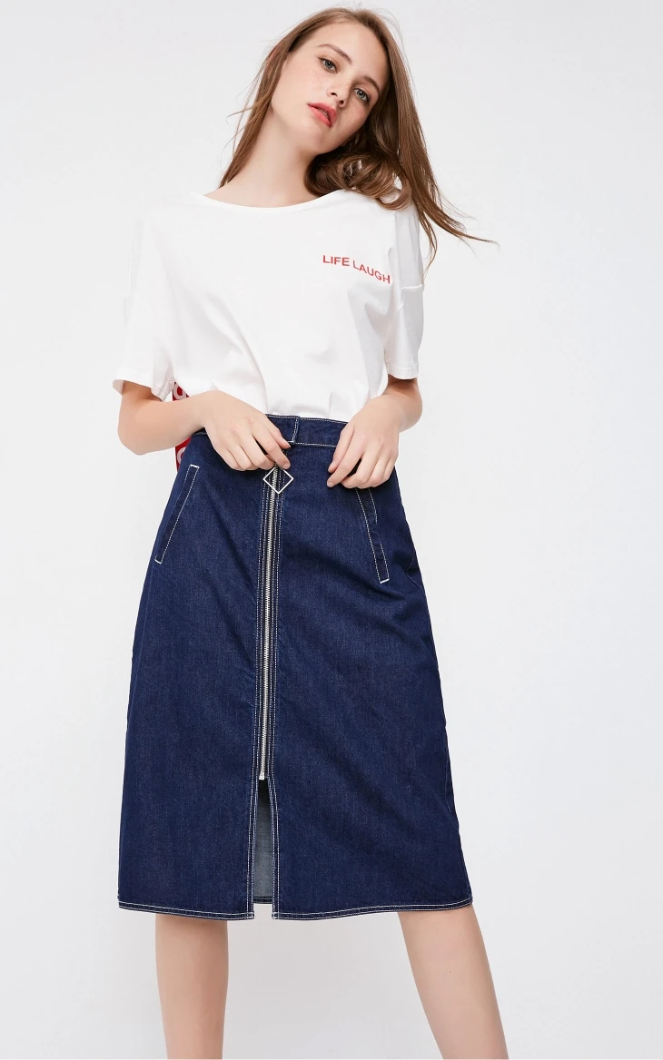 Vero Moda New Women's Decorative Zip A-lined Denim Skirt | 318337519