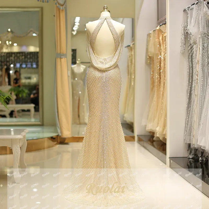 vestidos de fiesta Mermaid Luxury Evening Dress Long 2018 Heavy Beaded Sequined Arabic Dubai Evening Gowns Formal Party Dress