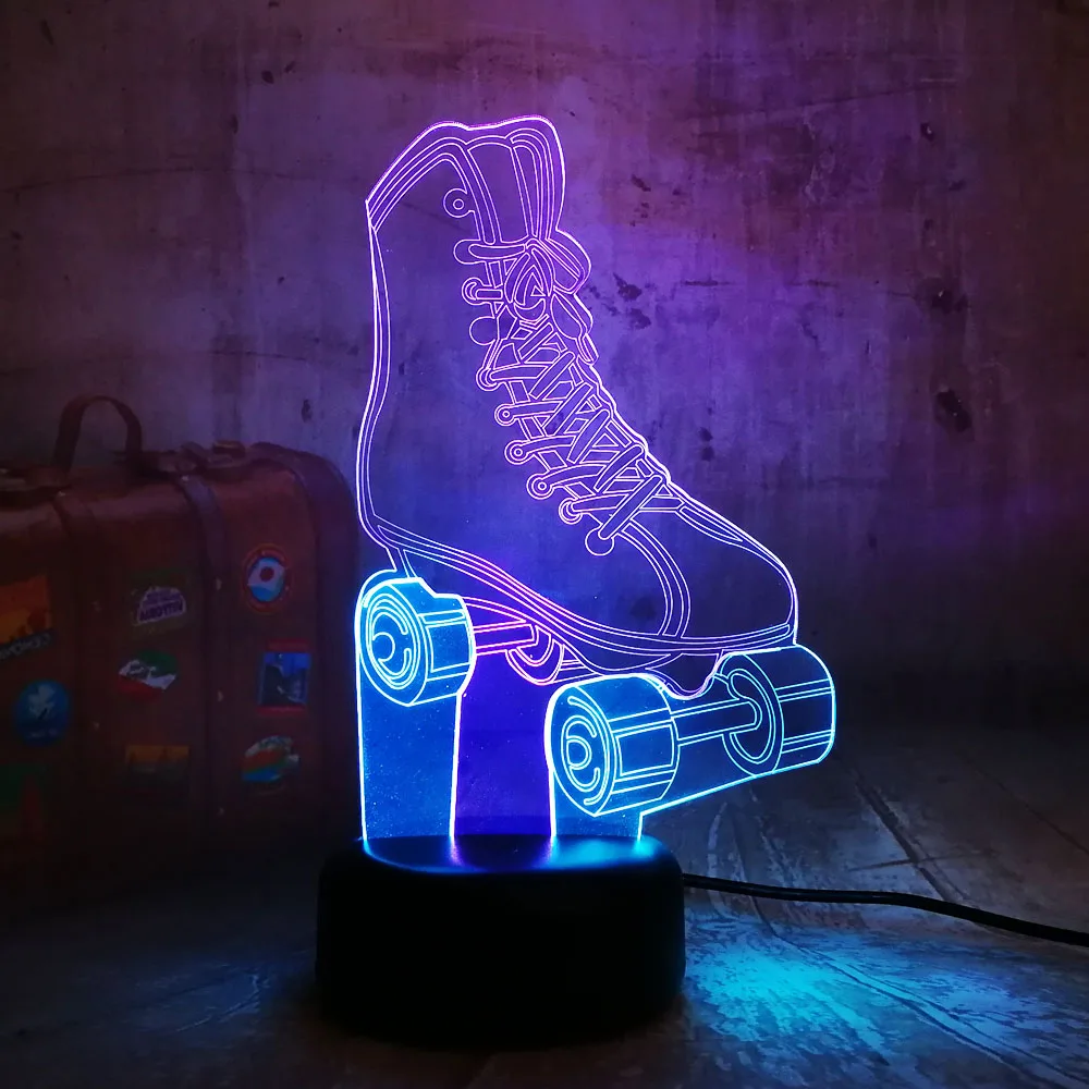 Amroe 3D RGB светодиодный Ночной светильник, роликовые коньки, многоцветная, 7 цветов, сменная настольная лампа, USB для детского подарка, Рождественское украшение, новинка Lava