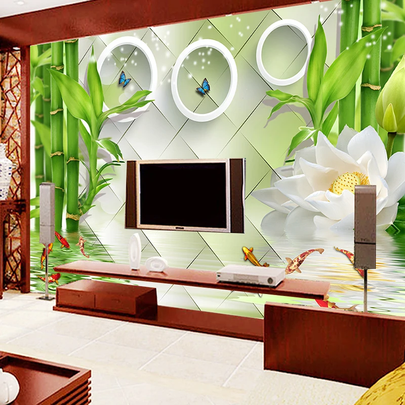 Фотообои в китайском стиле Lotus Circle Бамбуковая природа пейзаж 3D настенная