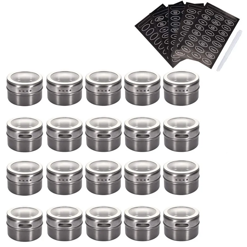 20 Pcs TPUSNOK с магнитным дном для специй баночки из нержавеющей стали с магнитным дном для специй Tins кухонная емкость для приправ контейнеры для хранения с метка для этикетки TPA79 - Цвет: 20 Pcs