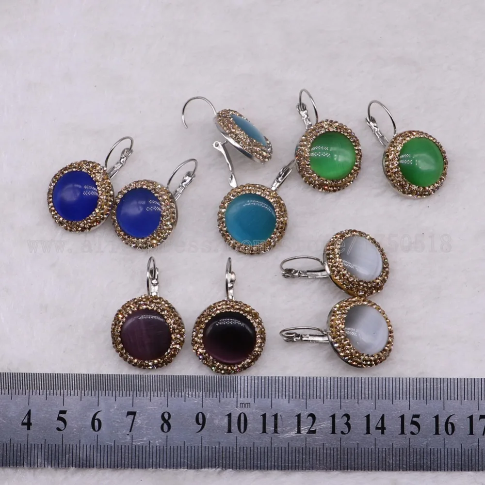 

10 pairs Natural stone earrings stone round mix colors earrings druzy earring wholesale jewelry gem jewelry for women 3348