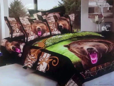 

Bear Wolf tiger Cotton 3D Animal Bedding set Cool 100% Cotton oil printing Duvet Cover Set Bed Sheet PillowCase Queen King 4pcs