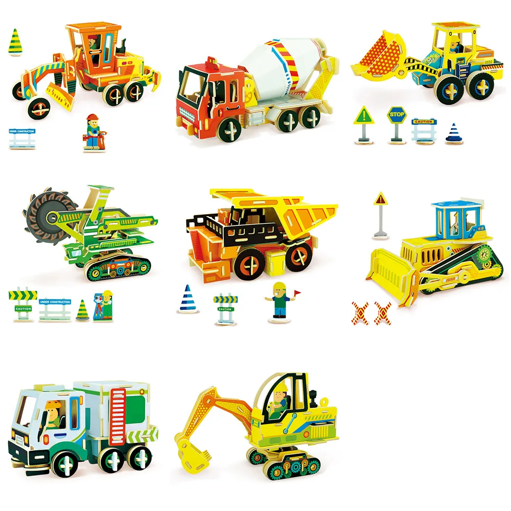 

DIY 3D Puzzle Wood Construction Vehicles Building Toy Robot Car Machine