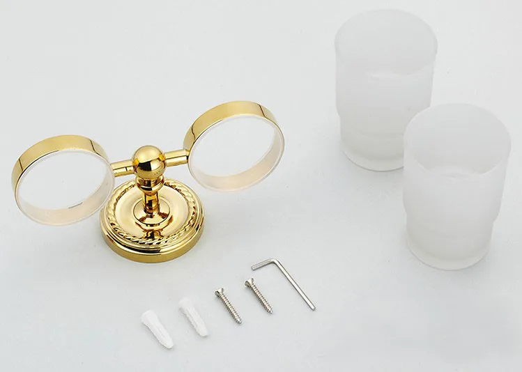 Luxury Style Gold Color Brass Toothbrush Holder Bathroom Accessories Ceramic Cup Wall Mount ZD772 | Обустройство дома