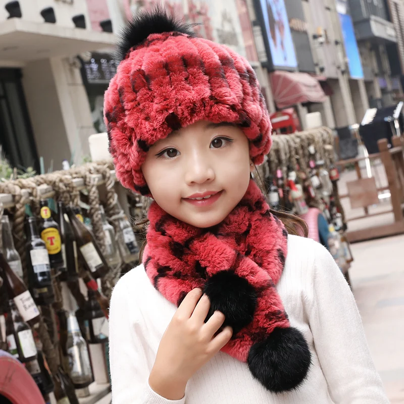 Sheernuo/меховые шапки и шарфы для детей два комплекта Осень зима кроличий мех