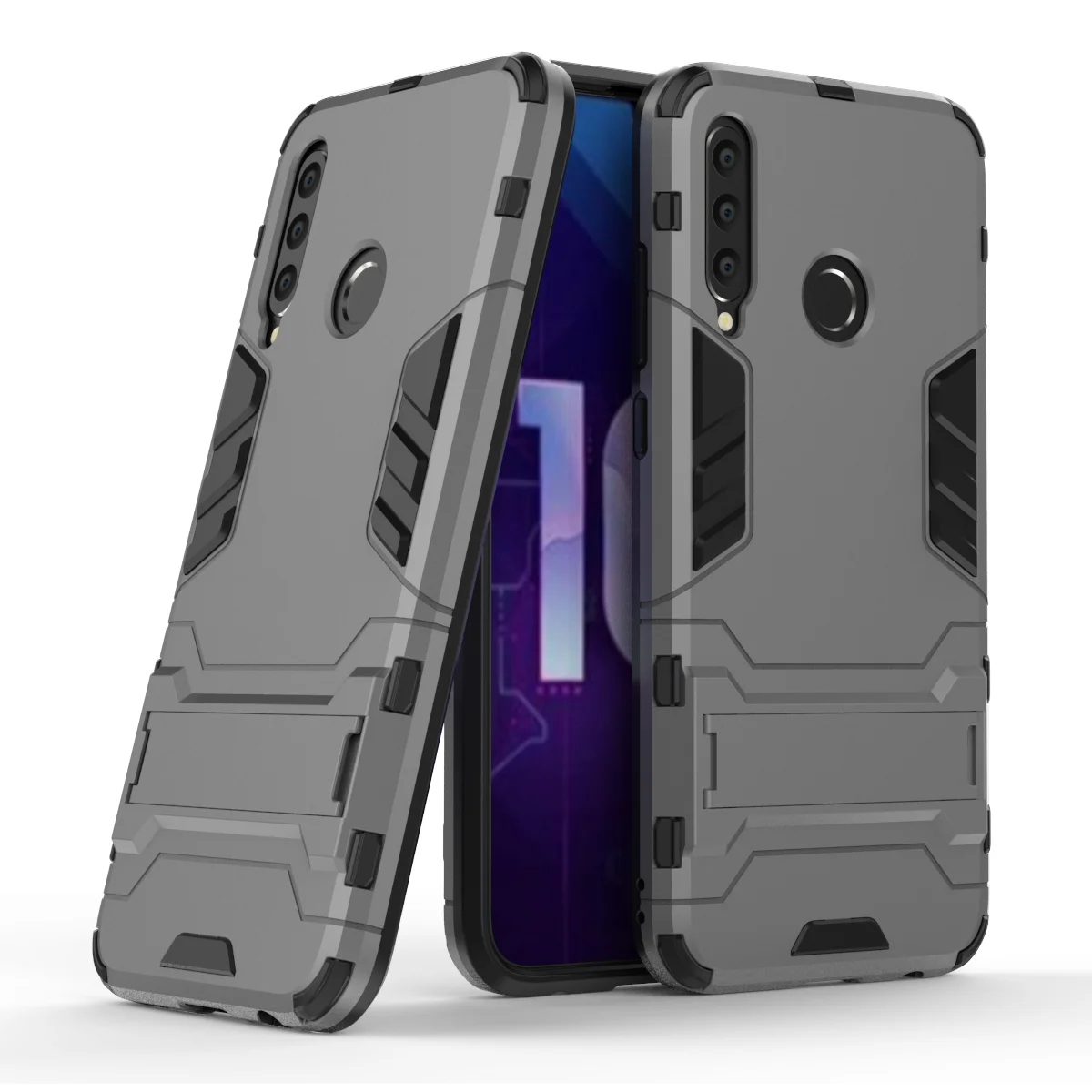 3D ударопрочный армированный чехол для huawei Honor 10, 9, 20 Lite, 10 lite, 9i, 10i, 20i, 20 lite, ТПУ защитный жесткий чехол для телефона с подставкой - Цвет: Серый