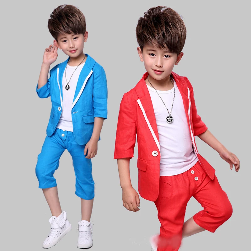 Костюм с короткими рукавами для мальчиков Новое летнее детское платье хлопковый