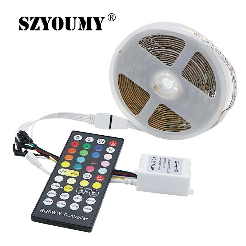 SZYOUMY 5 in 1 chip RGB+CCT LED Strip 5050 60led/m DC 12V 24V CW+RGB+WW RGBW RGBWW flexible Tape Light With Remote Controller