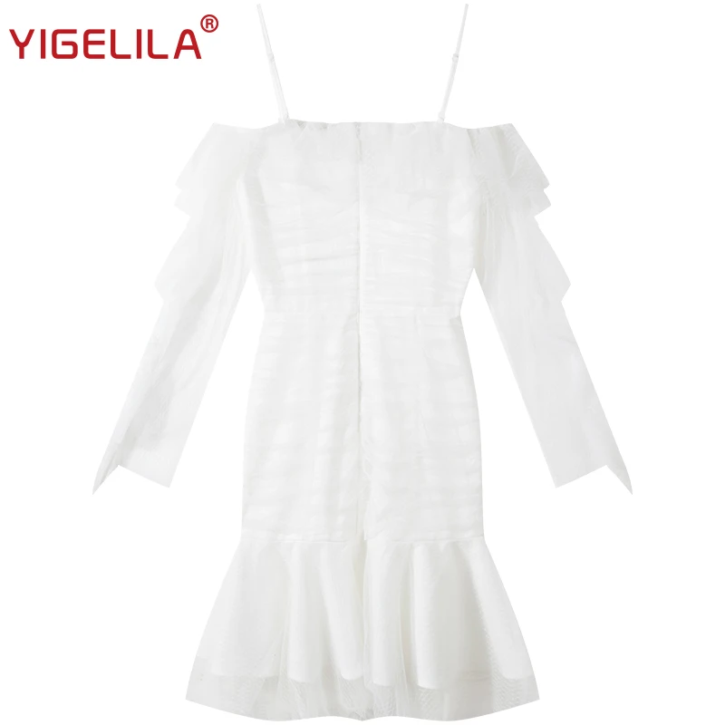 YIGELILA/модное женское Сетчатое платье на бретельках белого цвета летнее