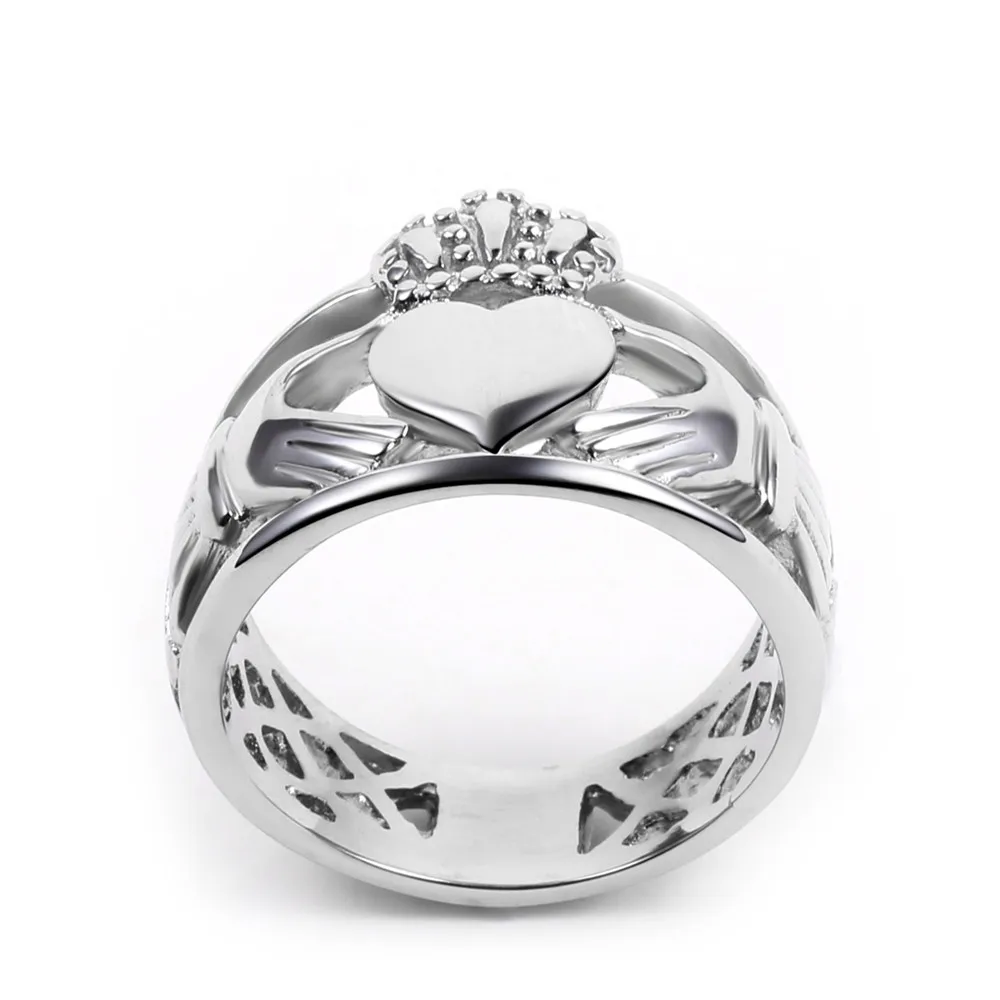 Claddagh кольцо руки чтобы держать сердце с короной из нержавеющей стали обручальное