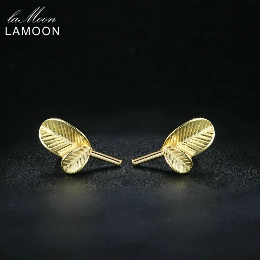LAMOON 100% 925 пробы серебряные серьги яркие листья с текстурой цвета: золотистый