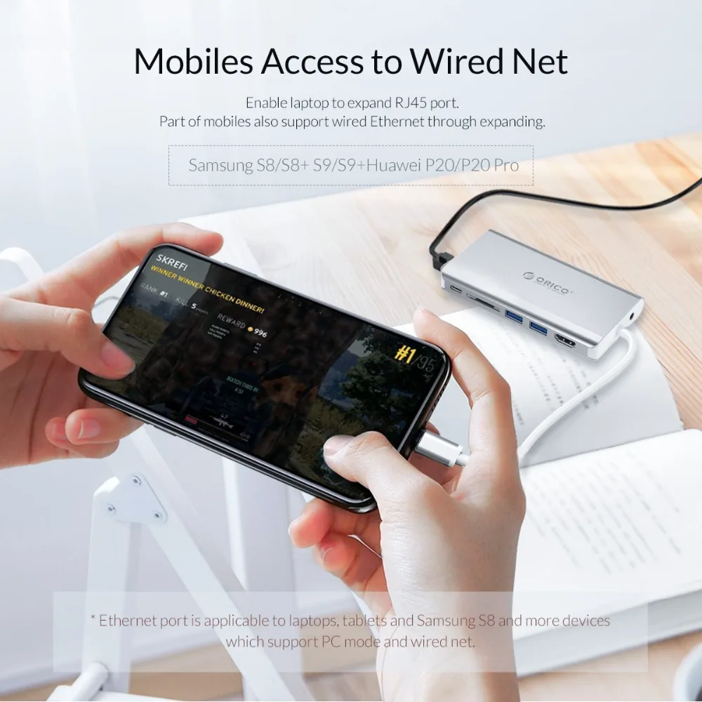 ORICO usb-хаб Тип C на HDMI RJ45 VGA для MacBook samsung HUAWEI 8-в-1 Тип C USB 3,0 концентратора 15 см кабель USB C концентратор USB