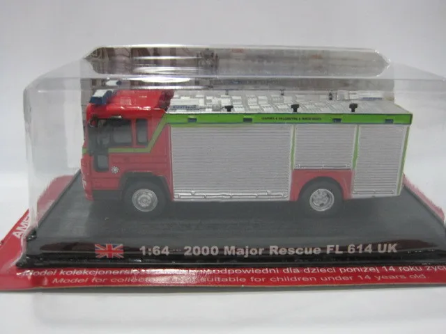Флэш игрушки AMER 1/64 Модель 2000 для крупной спасательной команды FL 614 UK Fire Engine литые