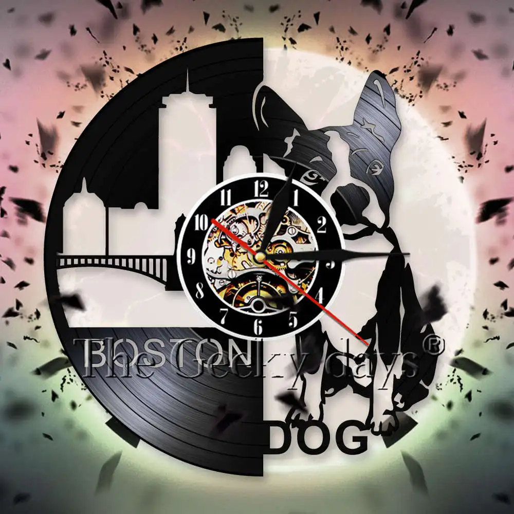 Настенные часы Boston Dog милые виниловые настенные с изображением щенка 3D