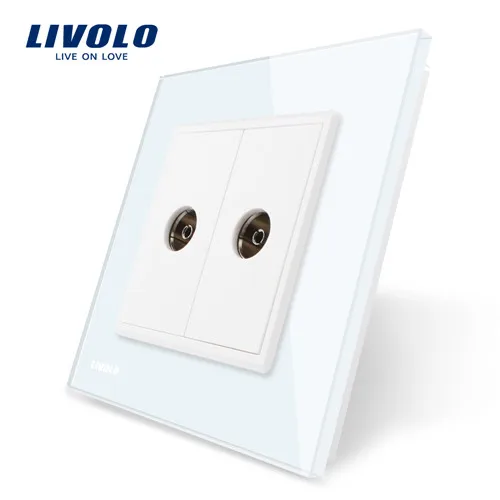 Double TV socket Livolo Европейская стандартная кристальная стеклянная панель, прерыватель, настенная розетка, сенсорные переключатели, электрическая розетка, водонепроницаемая крышка, свободный выбор - Цвет: Double TV socket