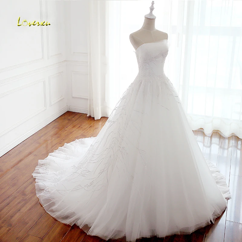 Loverxu Robe De Mariee без бретелек ТРАПЕЦИЕВИДНОЕ кружевное свадебное платье 2019