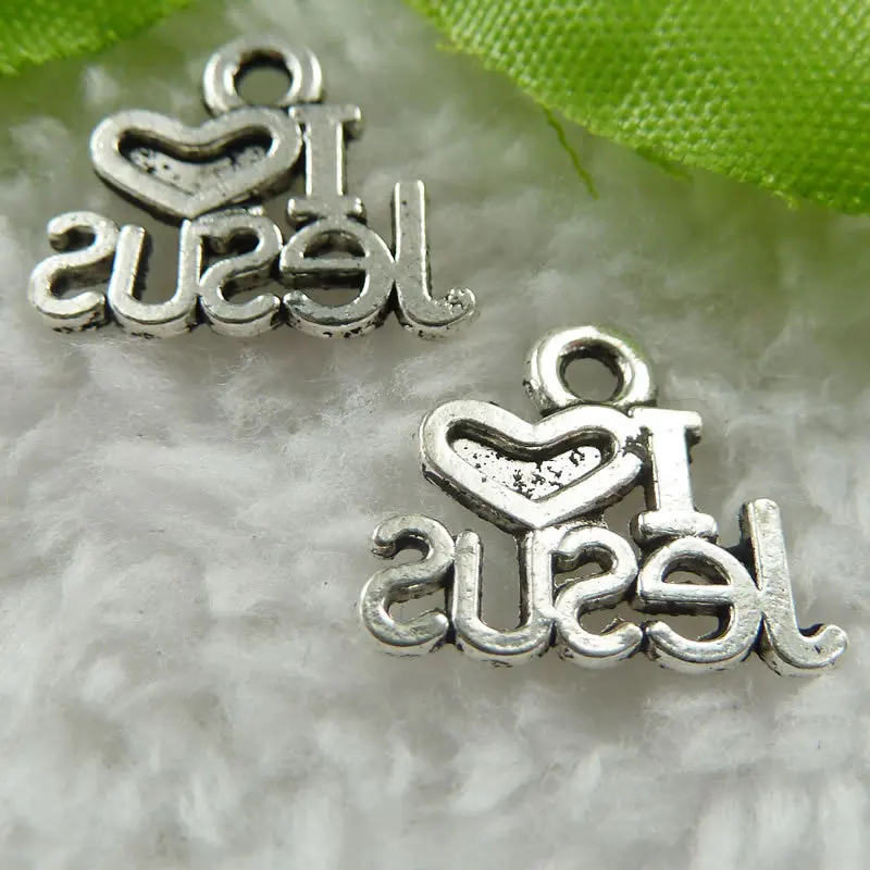 400 шт. античное серебро цвет я люблю Иисус подвески 16x13 мм для браслетов серег