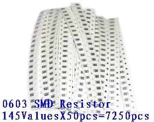 Комплект образцов резистора 0603 SMD 1R-1M 145ValuesX50pcs = 7250pcs бесплатная доставка |