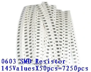 0603 SMD комплект образцов резистора, 1R-1M 145valuesx50 шт. = 7250 шт., бесплатная доставка