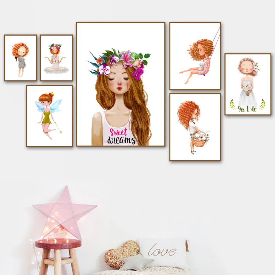 Картины на холсте домашний декор милая девушка кролик олень эльф Русалка Цветы