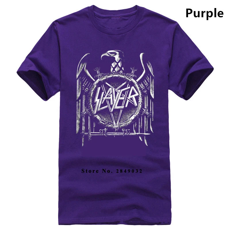 Slayer 'Eagle' Quaste Aufdruck Футболка стильная Винтажная футболка с коротким рукавом Забавный Топ Футболка крутые футболки дизайн лучшие продажи для мужчин - Цвет: Фиолетовый