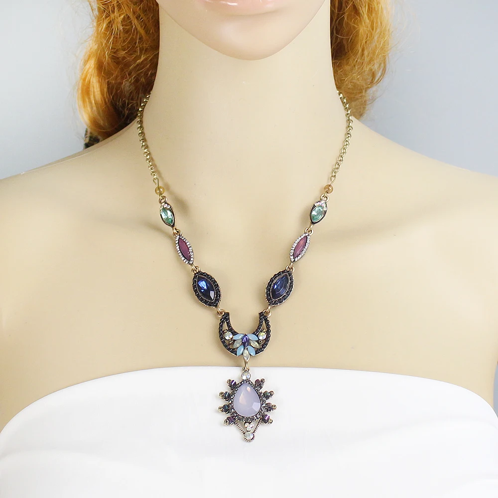 Jufee богемный Стиль Collier Femme разноцветными стразами цветок капли воды кулон