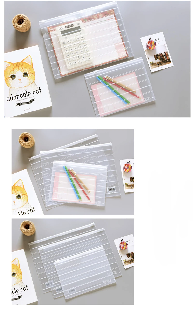 EZONE 1PC Transparent Matte File Bag Simple File Bag Zipper Design School Office Supplies Stationery Students Gifts S/L Size New