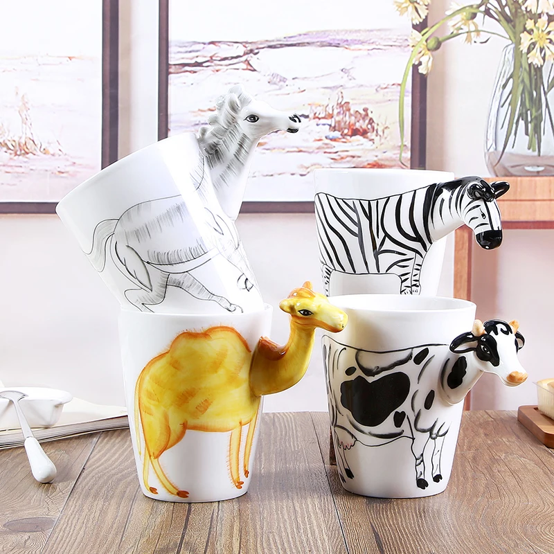 

Креативная кружка с 3D животными, керамическая кофейная чашка, детская, для девочек и мальчиков, милая креативная кружка от боли в руке, подар...