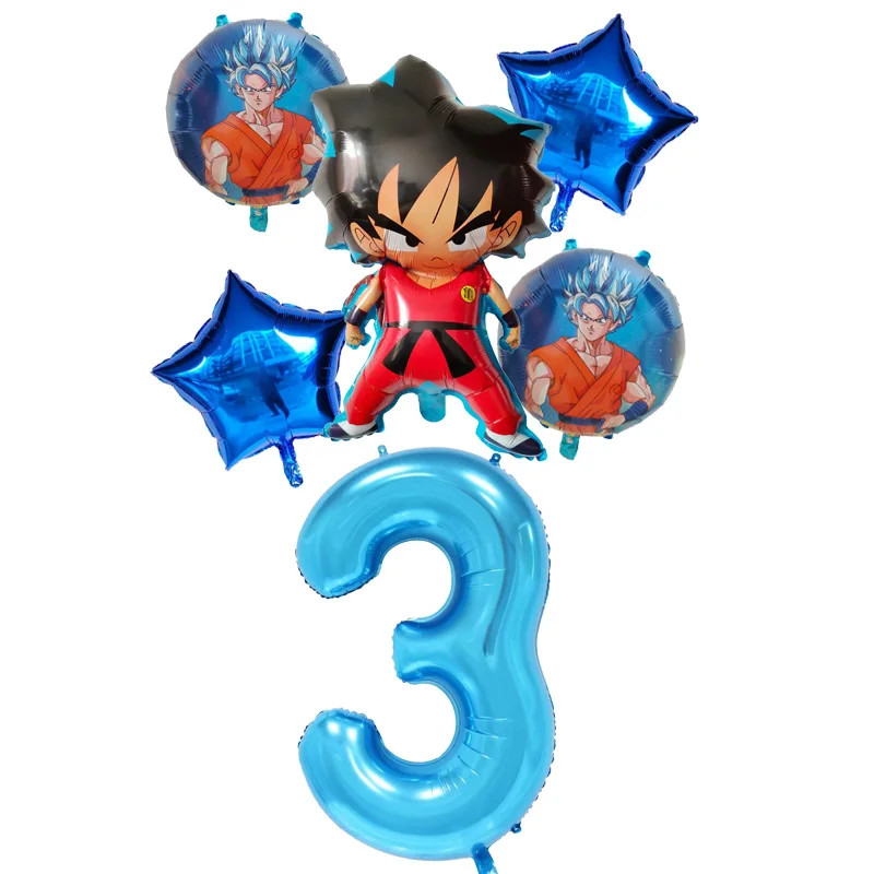 3 years old 6 шт./компл. с мультяшными принтами, 7 Dragon Ball Z Сон Гоку wu Конг Фольга хрустальный шар надувной 30 дюймов шара с цифрой Happy День рождения украшения мальчик детские игрушки - Цвет: 3 years old