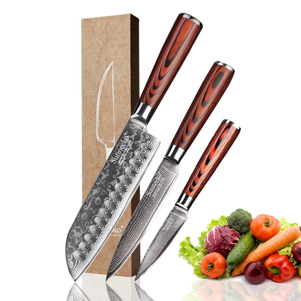 SUNNECKO Santoku универсальный нож для очистки овощей 3 шт. дамасский набор кухонных