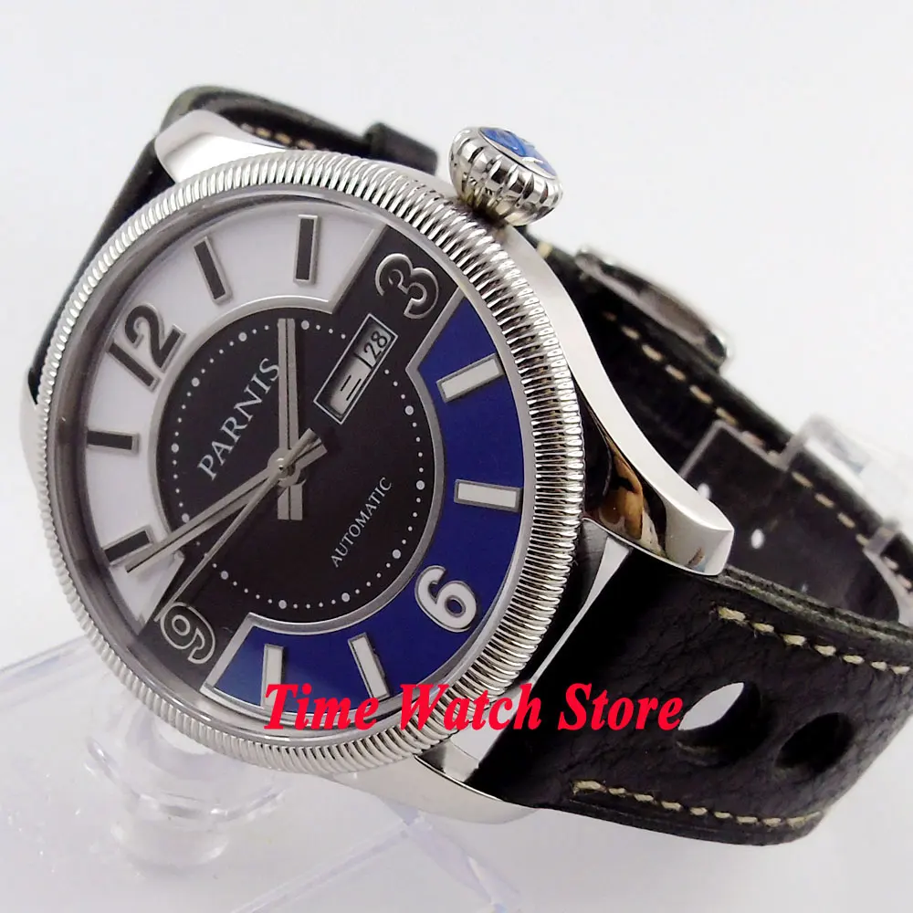 

Parnis 42mm sandwich dial date sapphire glass leather strap 5ATM 21 jewels MIYOTA Automatic men's watch 411 relogio masculino