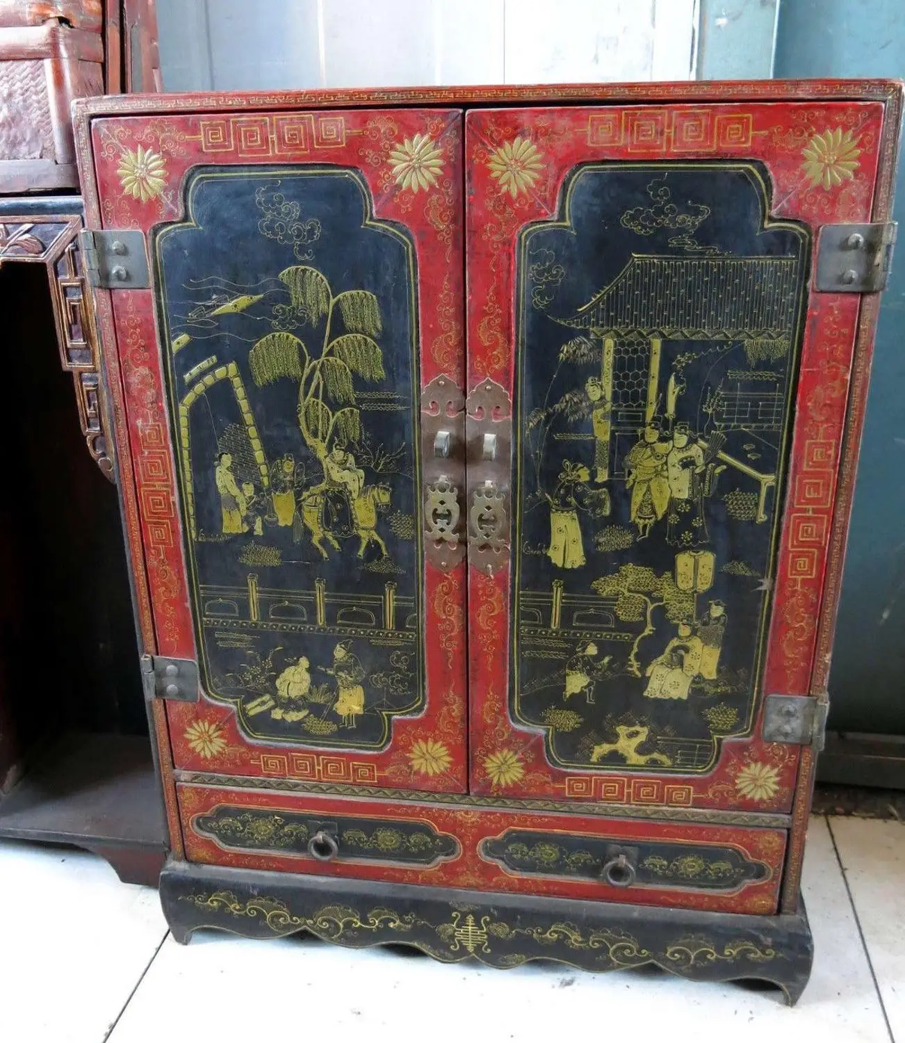 27 &quotКитайская старая ручная работа лаковая посуда фото деревянный шкаф статуя