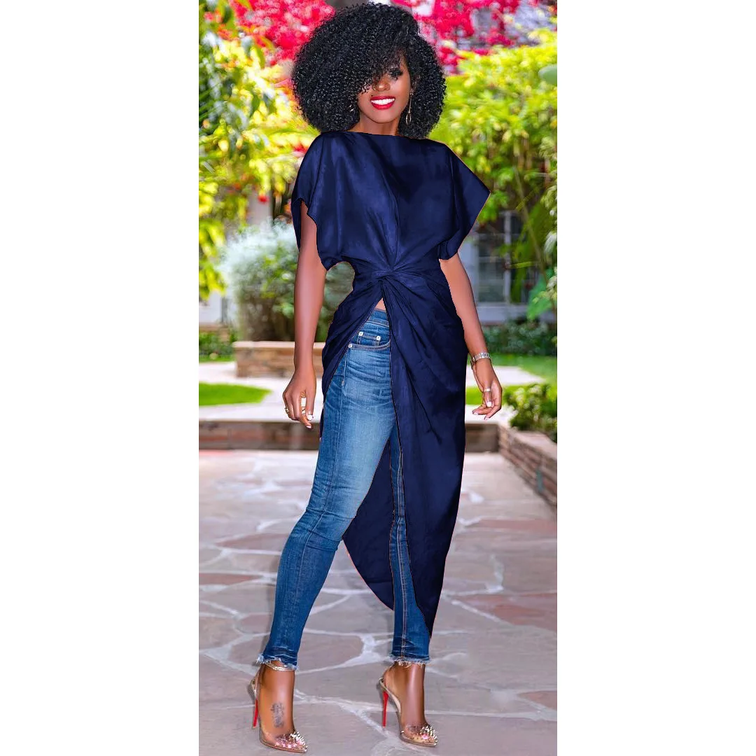 Solid Fashion Irregular Women Tshirt Office Lady Slash Neck Tee Shirt Femme Short Sleeve Summer Tunic Tops