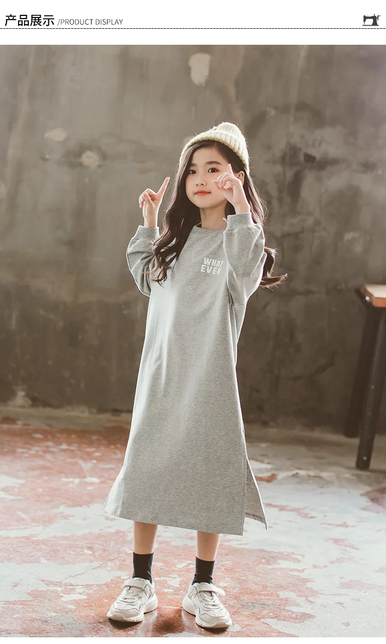 2020 Spring Long Sleeve Letter Print Dresses Kids Girls T Shirt Dress Hoodie Teens Pullover 3-16 Years Girl | Детская одежда и
