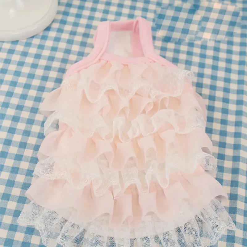 Cute pink Dog puppy lace dress dog cat pet cake Tutu skirt dog luxury Princess wedding Dress summer dog chihuahua clothes