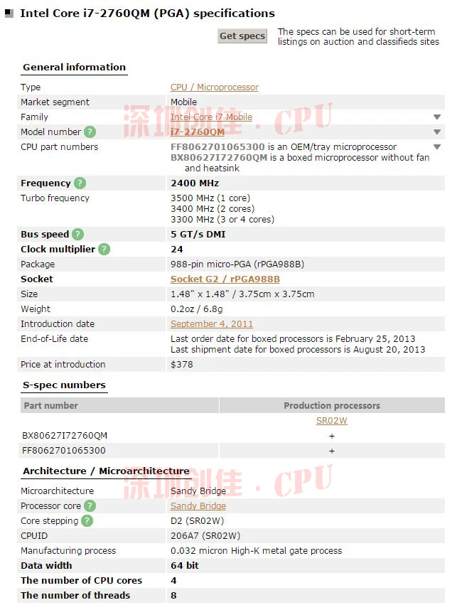 Процессор INTEL ноутбук процессор SR02W i7-2760QM SRO2W Core i7 мобильный процессор i7 2760QM центральный процессор 6M PGA 2,4 ГГц до 3,5 ГГц